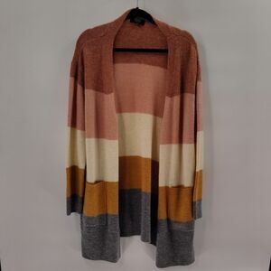 Modern Canvas Open Cardigan Sweater Size XL Color Block Pink Gold Gray Pockets